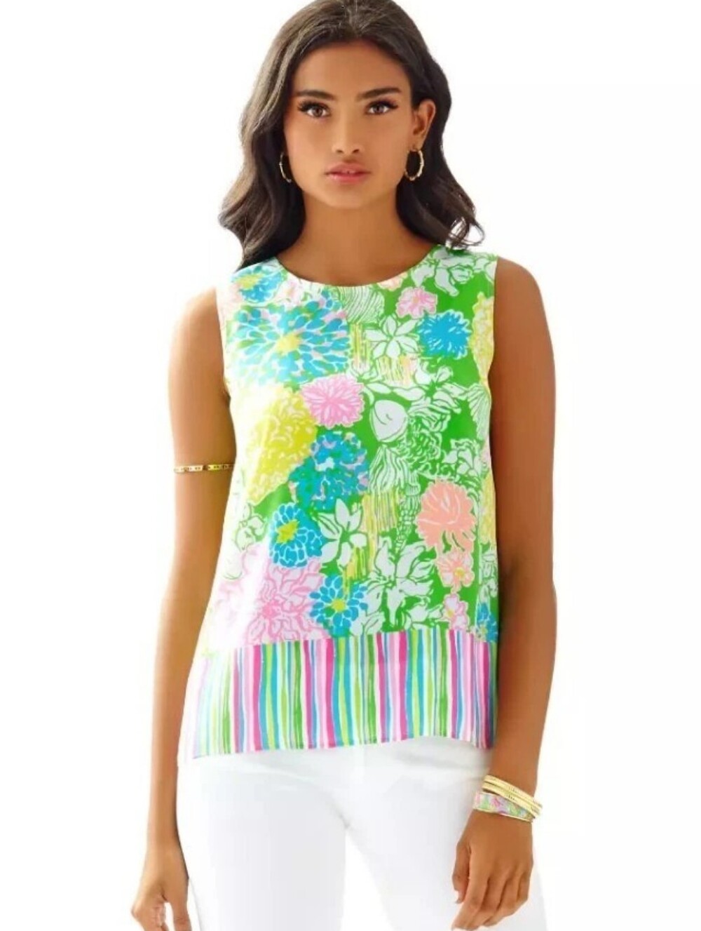 Lilly Pulitzer Iona Sleeveless Silk Button Back Top in Hibiscus Stroll